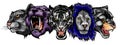 Cartoon cats vector set. Illustration of black panther, cougar, jaguar, leopard, lion, tiger, cheetah, snow leopard.