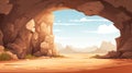 Minimalistic Vector Art Of Cartoon Cave With Desert View