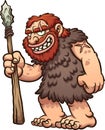 Caveman or neanderthal holding a spear and smiling