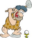 Cartoon caveman playing golf.