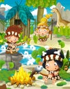 Cartoon cavemen - stone age family