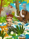 Cartoon cavemen - stone age family - mammoth