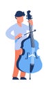 Cartoon cello player. Man with string musical instrument. Musician playing classical music. Isolated member of symphony Royalty Free Stock Photo