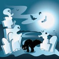 Cartoon Cemetery with Ghosts