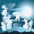 Cartoon Cemetery with Ghosts