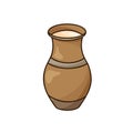 Cartoon ceramic pot isolated on white background. Color doodle icon. Hand drawn vector image. Rustic illustration of farm organic