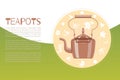 Cartoon ceramic teapot and kettle for tea party banner vector illustration.