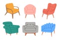 Cartoon chairs. Colorful comfortable armchairs, stylish modern furniture for home interior and lounge halls Royalty Free Stock Photo