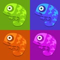 Cartoon chameleons, vector lizards with colorful skin