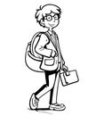 Cartoon charachter drawing outline for a student with school bag ready for back to school concept univectiy study design ready for Royalty Free Stock Photo