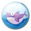 Cartoon character of an angry purple shark in the water vector illustration in blue circle Royalty Free Stock Photo