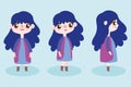 Cartoon character animation cute little girl and posture