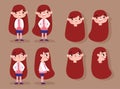 Cartoon character animation girl faces with gestures and different posture bodies