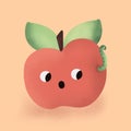 Cute cartoon character apple with worm funny illustration Royalty Free Stock Photo