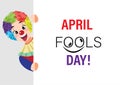 Cartoon character with april fools day performance clown explosive head on white background.