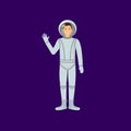 Cartoon Character Astronaut Person Greeting Space Concept. Vector