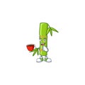 Cartoon character of bamboo stick with a cup of coffee Royalty Free Stock Photo