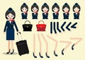 Cartoon character with beautiful air hostess of animate Flat icon vector illustration