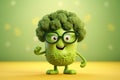 Cartoon character of a bespectacled broccoli. AI Royalty Free Stock Photo