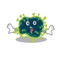 A cartoon character of beta coronavirus making a surprised gesture