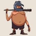 Cartoon character big-bellied man with a cudgel