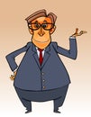 Cartoon character big-bellied man in a suit and tie and glasses Royalty Free Stock Photo