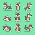 Cartoon character black shiba inu dog poses