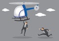 Men in Suit Chasing After Helicopter Vector Illustration