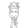 Cute cartoon character black and white giraffe with santa claus hat and scarf funny vector illustration for christmas holiday colo Royalty Free Stock Photo