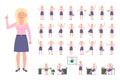 Cartoon character blonde office business woman vector illustration. Flat style design worker female person poses set