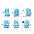 Cartoon character of blue chalk with various chef emoticons