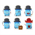 Cartoon character of blue chalk with various pirates emoticons