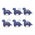 Cartoon character of blue dinosaur gummy candy with sleepy expression