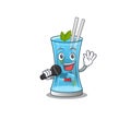 Cartoon character of blue hawai cocktail sing a song with a microphone