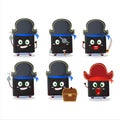 Cartoon character of blue highlighter with various pirates emoticons