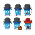 Cartoon character of blue highlighter with various pirates emoticons