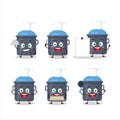 Cartoon character of blue kitchen pan with various chef emoticons Royalty Free Stock Photo