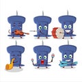 Cartoon character of blue push pin playing some musical instruments Royalty Free Stock Photo