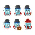 Cartoon character of blue rocket firecracker with various pirates emoticons