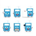 Cartoon character of blue study book with various chef emoticons