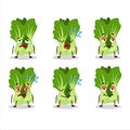 Cartoon character of bok choy with sleepy expression