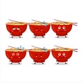 Cartoon character of bowl of noodles new with sleepy expression