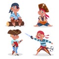 Cartoon character boys pirates vector isolated on white background