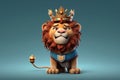 Cartoon character of a brave lion with a crown. AI