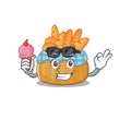 Cartoon character of bread basket holding an ice cream Royalty Free Stock Photo