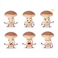 Cartoon character of brown cap boletus with what expression