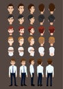 Cartoon character with business man for animation. Front, side, back, 3-4 view character. Set of male head and flat vector Royalty Free Stock Photo