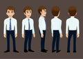 Cartoon character with business man for animation. Front, side, back, 3-4 view character. Royalty Free Stock Photo