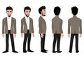 Cartoon character with business man in a smart suit for animation. Front, side, back, 3-4 view animated character. Flat vector Royalty Free Stock Photo