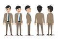 Cartoon character with business man in suit for animation. Front, side, back, 3/4 view character. Royalty Free Stock Photo